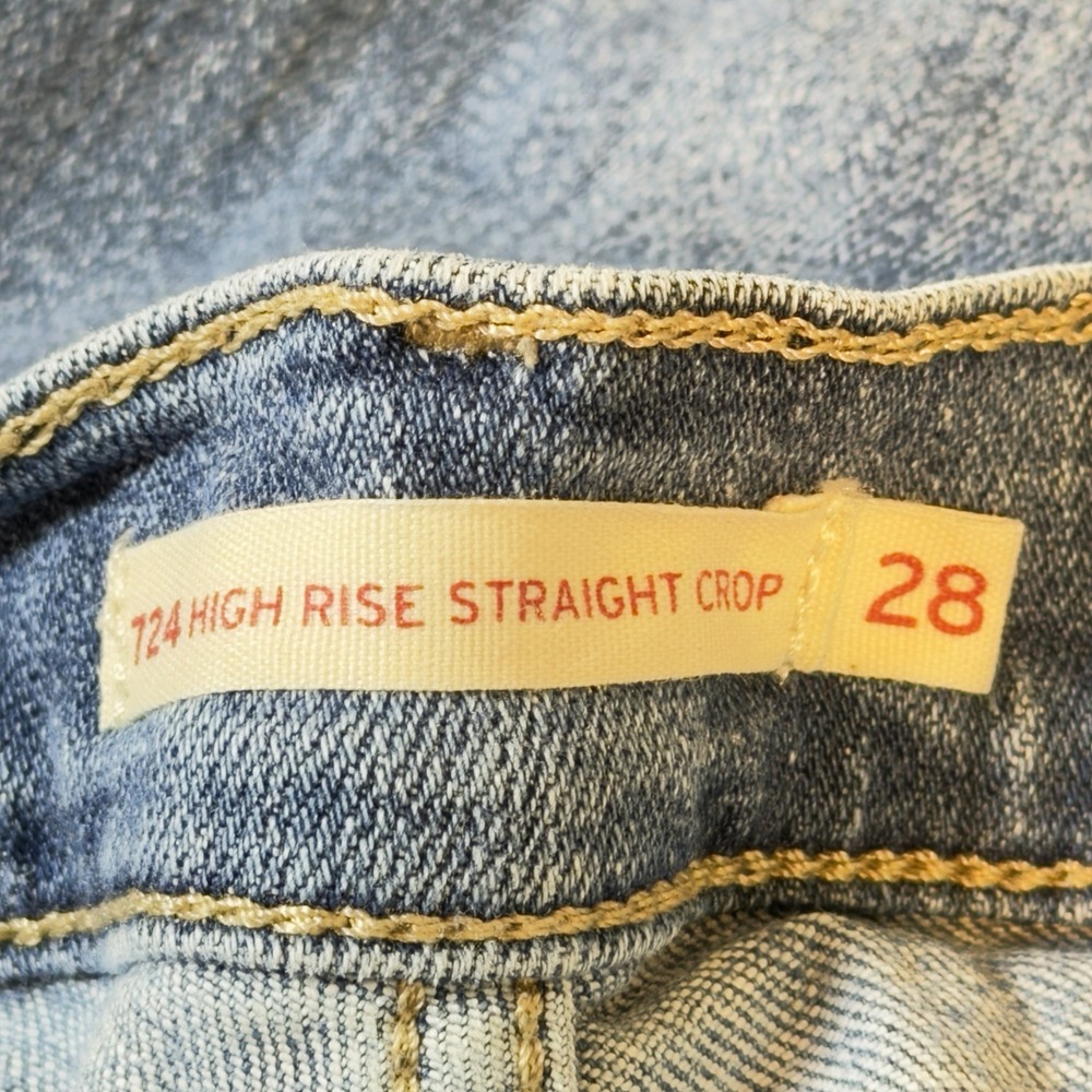 Levi's 724 High Rise Straight Crop Women's Jeans Blue Distressed Denim Size 28 - Picture 7 of 13